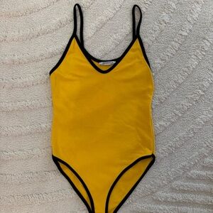 Zara Yellow One-Piece Bodysuit With Black Trim